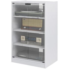 HOMCOM 5-Tier Media Cabinet, Media Stand with Adjustable Shelves, Tempered Glass Doors, and Cable Management, Distressed White