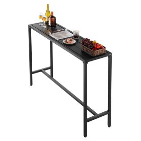 Outdoor Bar Table, 55 x 15 in Patio Bar Table, Waterproof Top & Sturdy Metal Frame, Rectangle Counter Height Dining Tables