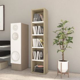 CD Cabinet White and Sonoma Oak 8.2"x6.2"x36.8" Chipboard