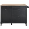 Kitchen Island Cart, 50" Wood Top Breakfast Bar with Trash Cabinet Tilt Out 10 Gallon Storage, Farmhouse Dining Living Room Table with Drop Leaf