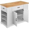 Kitchen Island Cart, 46" Wood Top Breakfast Bar with Storage Cabinet, Farmhouse Kitchen Table with Adjustable Shelf, Drawer