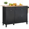 Kitchen Island Cart, 50" Wood Top Breakfast Bar with Trash Cabinet Tilt Out 10 Gallon Storage, Farmhouse Dining Living Room Table with Drop Leaf