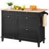 Kitchen Island Cart, 50" Wood Top Breakfast Bar with Trash Cabinet Tilt Out 10 Gallon Storage, Farmhouse Dining Living Room Table with Drop Leaf