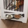43.3" Farmhouse Dog Crate Furniture, Wooden Dog Kennel with 2 Storage Drawers and Rotating Food Bowls, Secure Metal Bar Crate for Lage & Medium Dogs