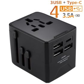 Multi-Functional Travel Converter Plug; Universal Plug Converter; Eur-US Standard Socket (Color: Black)