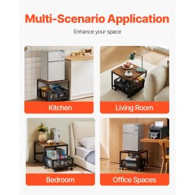 Mini Fridge Stand with Storage, 198 lbs Mini Fridge Table with Movable Storage Cart & Swivel Wheels, Beverage Refrigerator Stand for Coffee Bar (Color: Light Brown)