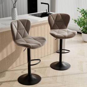 Industrial Vintage 2-Pc Rotatable Bar Stools Set w/ Backrest & Footrest - Quilted PU Leather - 300lb Capacity (Color: khaki)