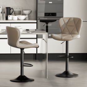 Industrial Vintage 2-Pc Rotatable Bar Stools Set w/ Backrest & Footrest - Quilted PU Leather - 300lb Capacity (Color: Beige)