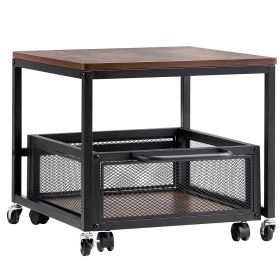 Mini Fridge Stand with Storage, 198 lbs Mini Fridge Table with Movable Storage Cart & Swivel Wheels, Beverage Refrigerator Stand for Coffee Bar (Color: Dark Brown)