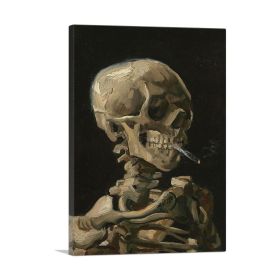 Skull of a Skeleton with Burning Cigarette (Type: Standard Framed Canvas Print, size: 32" x 24" / 80cm x 60cm (approx))