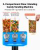 Candy Vending Machine, Triple Compartment Candy Vending Machine with Stand, Gumball & Candies Vendings Machines with Built-In Cash Box, Detachable